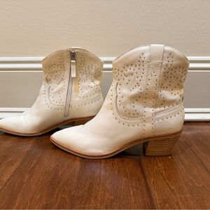 Dolce Vita Cream Ankle Booties with Studded Design and Stacked Heel